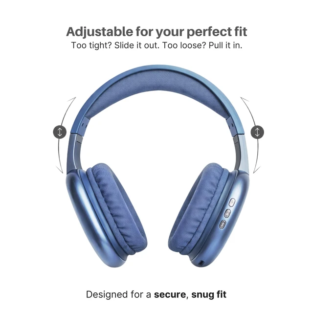 Alt view image 5 of 7 - Ultra Wireless Over-Ear Bluetooth Headphones with Mic, Bluetooth Headset with Backup Wire & SD Slot, Wireless Headphones for Work, School & Gym (Blue)