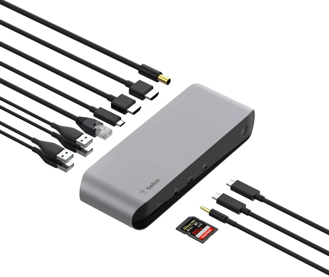 Main image of Thunderbolt 3 Docking Station + TB Cable 0.8M dual 4K display, USB-C dock, MacBook, laptop expansion, ethernet, USB-A ports, home office