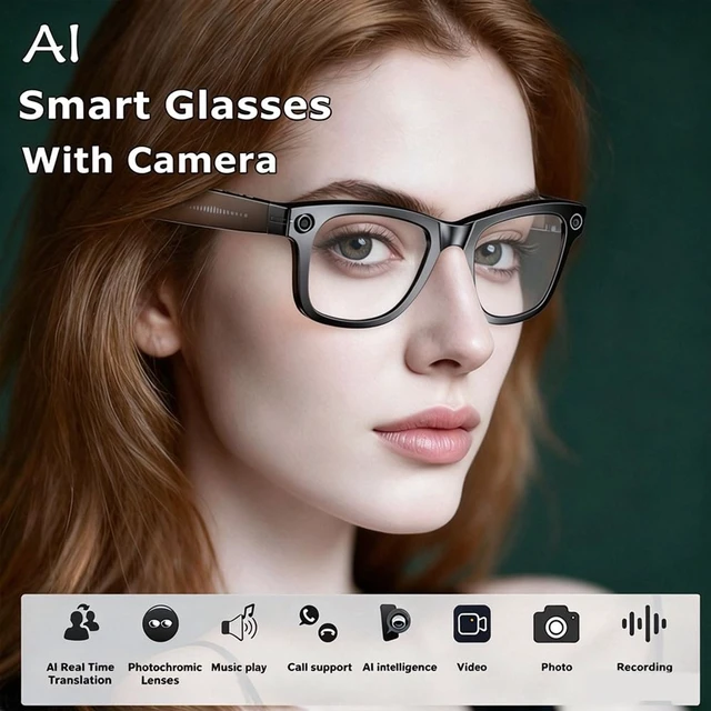 Alt view image 2 of 7 - Camera Glasses AI Smart Glasses with Camera and Bluetooth 1080p Video Glasses Outdoor Video Recording 4K HD Outdoor AI Glasses for Men Women Driving Travel Hiking