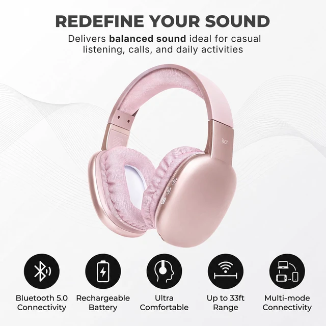Alt view image 3 of 7 - Ultra Wireless Over-Ear Bluetooth Headphones with Mic,10H Playtime, Bluetooth Headset with Backup Wire & SD Slot, Wireless Headphones for Work, School & Gym (Pink)