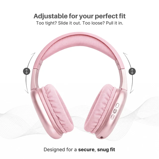 Alt view image 5 of 7 - Ultra Wireless Over-Ear Bluetooth Headphones with Mic,10H Playtime, Bluetooth Headset with Backup Wire & SD Slot, Wireless Headphones for Work, School & Gym (Pink)