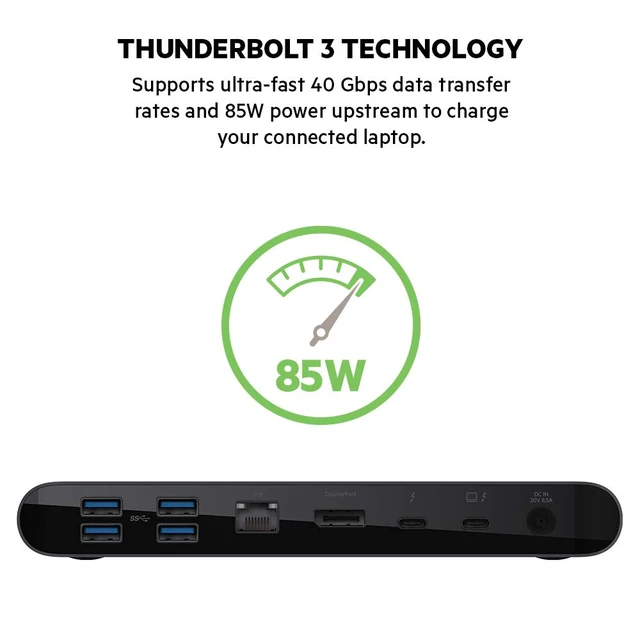 Alt view image 7 of 7 - Thunderbolt 3 Docking Station + TB Cable 0.8M dual 4K display, USB-C dock, MacBook, laptop expansion, ethernet, USB-A ports, home office