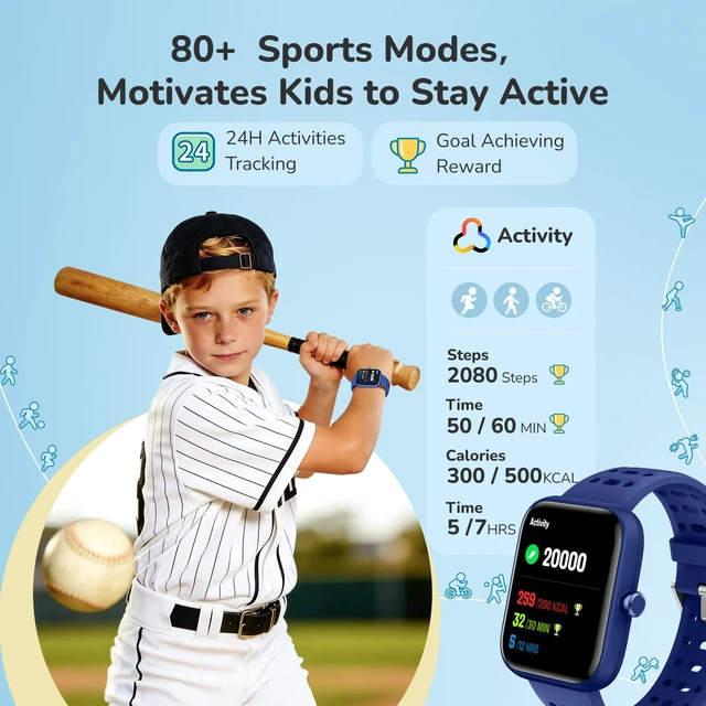 Alt view image 3 of 7 - Smart Watch for Kids with Health Monitor, Pedometer Watch, 2 Bands Kids Watch with Heart Rate/Sleep/SpO2, Activities Track, 80+ Sport Modes, Puzzle Games & DIY Dials, Birthday Gifts for Boys