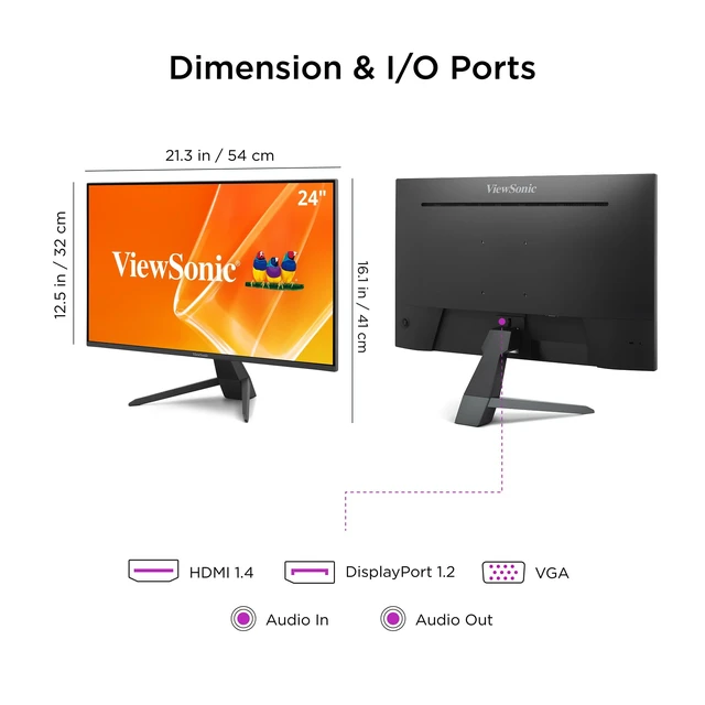 Alt view image 7 of 7 - VX2470-MHD 24 Inch 1080p IPS Computer Monitor, 120Hz, FreeSync Variable Refresh Rate, 1ms, HDMI, VGA, DisplayPort, Dual Speakers, Eye Care, Home Office, Laptop, PC, Mac, Anti Glare