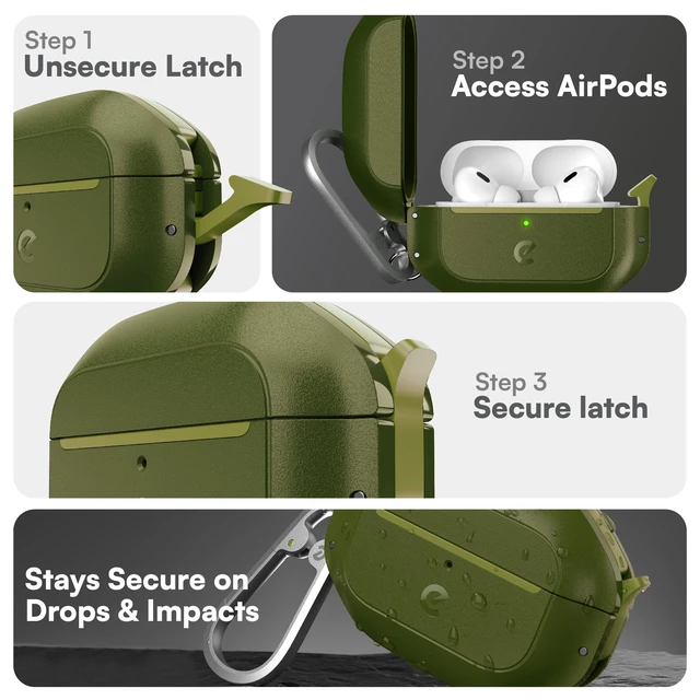Alt view image 3 of 7 - for Waterproof Airpods Pro 2 Case Lock - Ultra Rugged, Forest Green IP68 Water Proof, Dust Proof, Shockproof Protector, Heavy Duty Protection, Drop Proof Cover, Carabiner for iPods Pro 2nd Gen