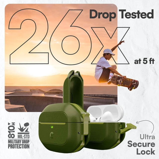Alt view image 4 of 7 - for Waterproof Airpods Pro 2 Case Lock - Ultra Rugged, Forest Green IP68 Water Proof, Dust Proof, Shockproof Protector, Heavy Duty Protection, Drop Proof Cover, Carabiner for iPods Pro 2nd Gen