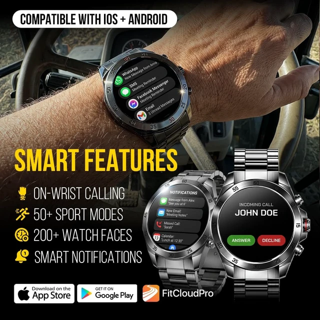 Alt view image 5 of 7 - Commander Smartwatch for Men, 1.43" AMOLED Large Screen, Full Metal Stainless Steel Smart Watch, 12-Day Battery, Bluetooth Calling, IP68 Water Resistant, for Android iPhone, Dark Gray