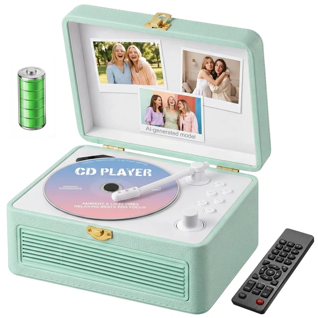 Main image of Portable CD Player with Bluetooth 5.4, 3600mAh Rechargeable Battery Hi-Fi speakers,FM Radio, Leather retro suitcase style,Vintage CD Music Kpop Player,gift idea for music lovers,home decor