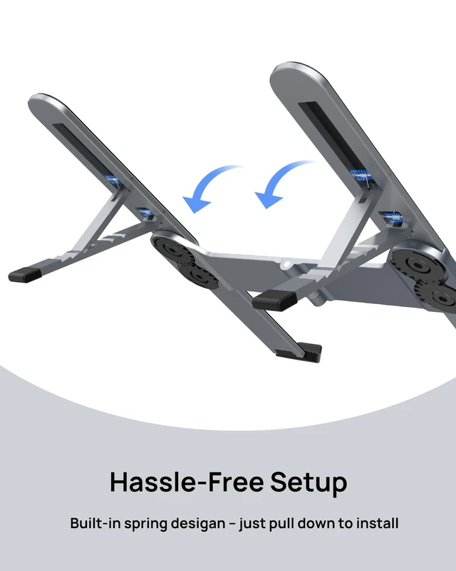 Alt view image 3 of 7 - Ultra Compact Foldable Laptop Stand - Portable Laptop Holder for Desk & Travel Use, Adjustable, Ergonomic Aluminum Computer Holder for MacBook, Tablet 10-16" (Plus-Gray, Bi-Fold)