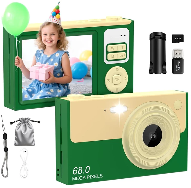 Main image of Digital Camera for Kids & Beginners 64GB SD Point and Shoot Digital Cameras Compact pink digital camera & vlogging camera for kids. Durable drop-resistant design with tripod & 16X zoom for travel