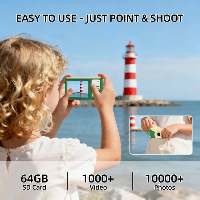 Alt view image 3 of 7 - Digital Camera for Kids & Beginners 64GB SD Point and Shoot Digital Cameras Compact pink digital camera & vlogging camera for kids. Durable drop-resistant design with tripod & 16X zoom for travel