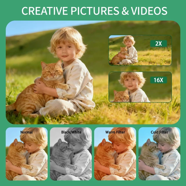 Alt view image 5 of 7 - Digital Camera for Kids & Beginners 64GB SD Point and Shoot Digital Cameras Compact pink digital camera & vlogging camera for kids. Durable drop-resistant design with tripod & 16X zoom for travel
