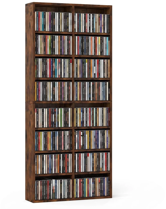 Main image of DVD Shelf, 16-Shelf Wide CD Rack, Brown 12 Adjustable Shelves, DVD Storage Shelf, Easy Assembly, Media Shelf for CD, Bluray Game Disc