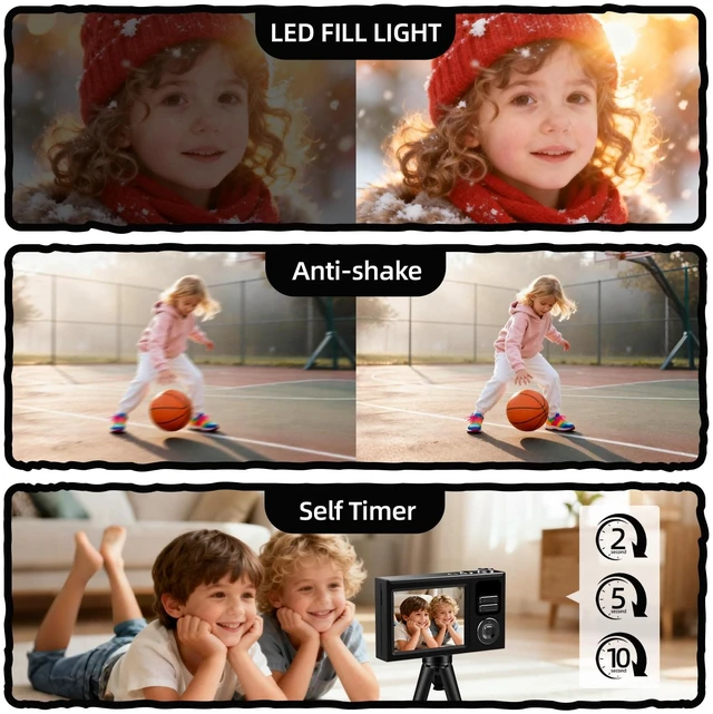 Alt view image 4 of 7 - Digital Camera for Kids & Beginners 64GB SD Point and Shoot Digital Cameras Compact pink digital camera & vlogging camera for kids. Durable drop-resistant design with tripod & 16X zoom for travel
