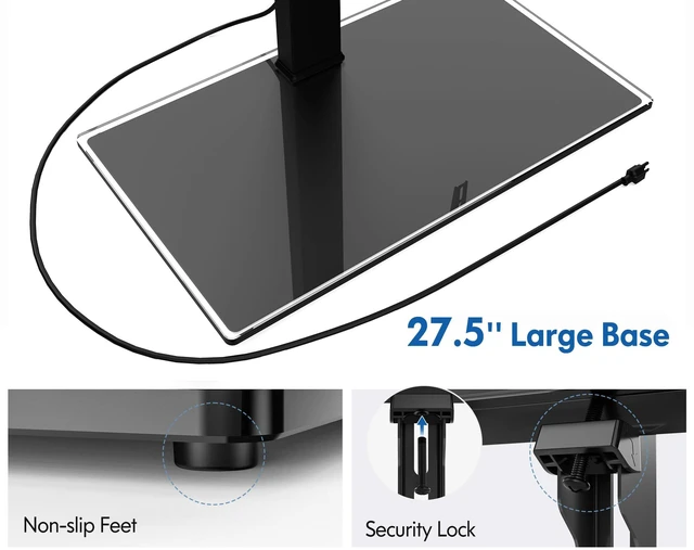 Alt view image 5 of 7 - Universal TV Stand with Power Outlets for 50-85 inch TVs, Black Tabletop Tall TV Stand with Swivel Height Adjustable for Bedroom Living Room, 27.5''Large Tempered Glass Base, up to 110 lb