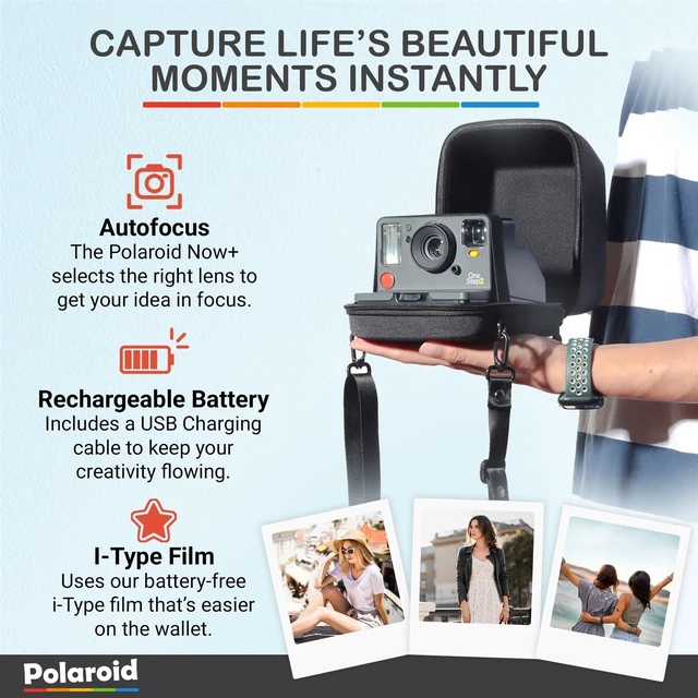 Alt view image 7 of 7 - Now Generation 3 I-Type Instant Camera (Black) Bundle with Color I-Type Film (8 Exposures), Hard Protective Case and Wrist Strap
