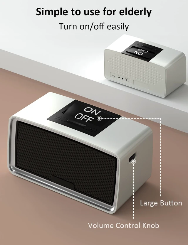 Alt view image 2 of 6 - Simple Music Player for Dementia Seniors Easy MP3 Player for Elderly & Low Vision People One-Touch Controls ON Off Retro Music Box (White-Gray)
