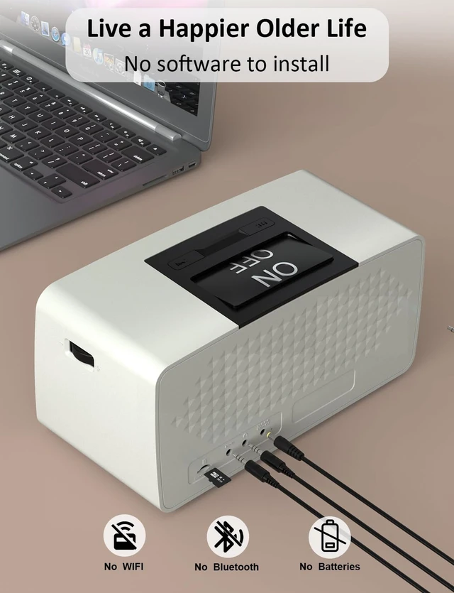 Alt view image 3 of 6 - Simple Music Player for Dementia Seniors Easy MP3 Player for Elderly & Low Vision People One-Touch Controls ON Off Retro Music Box (White-Gray)