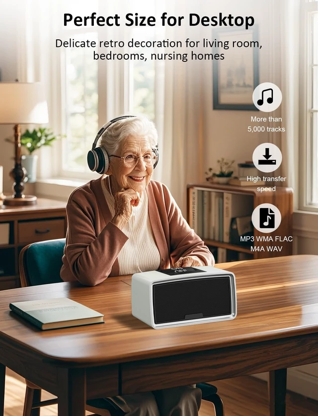 Alt view image 5 of 6 - Simple Music Player for Dementia Seniors Easy MP3 Player for Elderly & Low Vision People One-Touch Controls ON Off Retro Music Box (White-Gray)