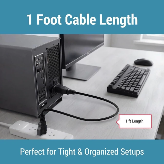 Alt view image 6 of 7 - Heavy Duty AC Power Cord 1ft, 14AWG NEMA 5-15P to IEC C13 14 AWG, 15A/125V 3-Conductor Replacement Power Cable for PCs, Monitors and Workstations