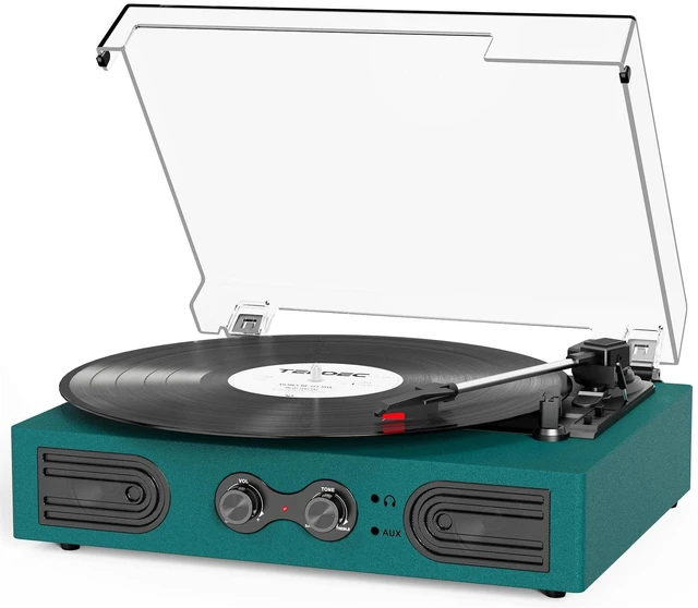 Main image of Vinyl Record Player with Built-in Speakers 3-Speed Vintage Record Player Support Treble& Bass Control, 3.5mm Headphone Jack, RCA-Out/Aux in, Belt-Driven LP Turntable,Dark Green