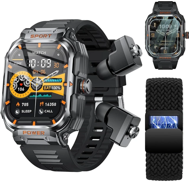 Main image of Military Smart Watch with Earbuds for Men and Women,2'' Tactical Display,Sport Modes,Fitness Tracker,Heart Rate,Answer/Make Call, Sleep Monitor, SmartWatch, iOS & Android, + Nylon Band
