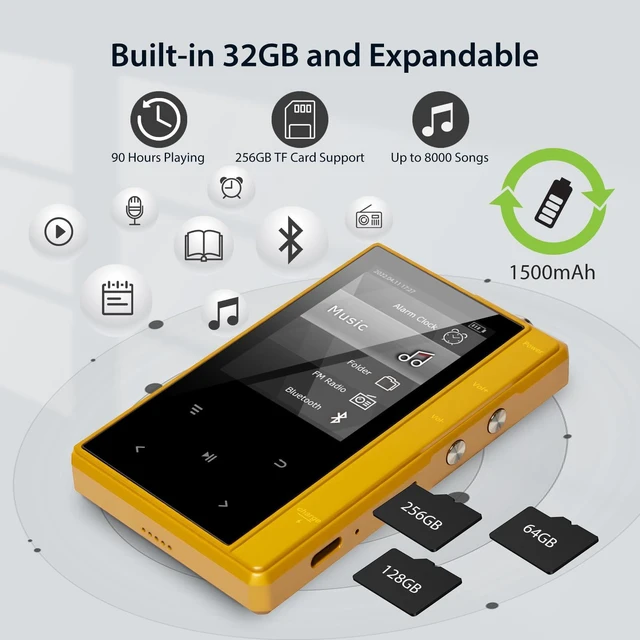 Alt view image 5 of 7 - 32GB MP3 Player with 90 Hours Long Battery Life,Bluetooth 5.0, Z6 Digital Audio Player with Sturdy and Durable Metal Frame, 2.4'' IPS Glass Screen,FM Radio,Support up to 256GB