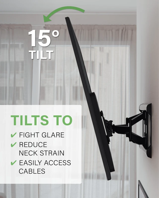 Alt view image 5 of 7 - Full Motion TV Wall Mount for 37-90 TVs up to 150lbs, 24 Extension Universal wall mount TV bracket swivels, tilts, extends for best view, DIY install w/ drill template & hardware, UL Listed