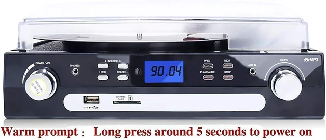Alt view image 6 of 7 - 7-in-1 Bluetooth Record Player with Stereo Speakers, Turntable for Vinyl to MP3 with Cassette Play, AM/FM Radio, Remote Control, USB/SD Encoding, 3.5mm Music Output Jack
