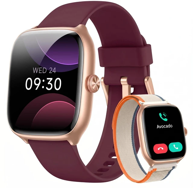 Main image of Smart Watch for Women Men, Bluetooth Call, 40mm AMOLED Fitness Watch for iPhone/Android/Samsung, Notification Alerts, Heart Rate/Stress/Sleep Monitor, 101+ Sports Modes, 3ATM Waterproof, 2 Bands