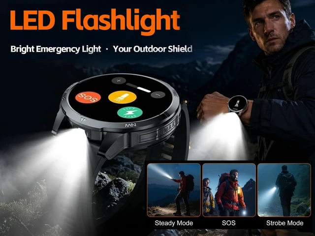 Alt view image 3 of 7 - Military Smart Watch with Earbuds for Men and Women, Sleep Tracking Compass & FlashLight, BT Calling, 100+ Sports Modes, Fitness Tracker, Tactical Smartwatch Combo, Android iOS Compatible