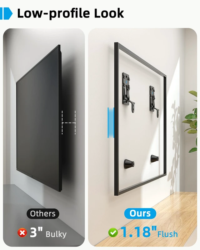 Alt view image 5 of 7 - No Stud TV Wall Mount for Most 26-100 inch TVs Up to 200lbs Drywall No Drill TV Mount, 1.18'' Low Profile Studless Wall Mount TV Bracket, Easy Install, Non Damage Wall