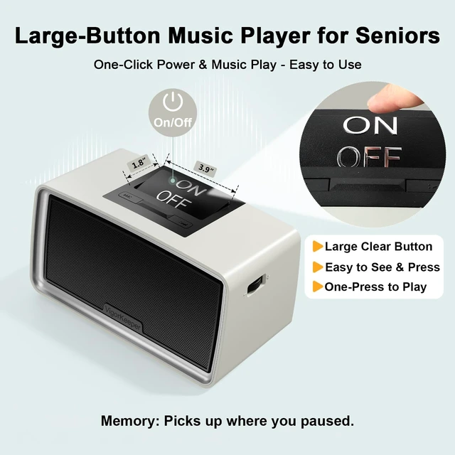 Alt view image 2 of 7 - Simple Music Player for Dementia Alzheimer's Seniors Easy to Use Music Box for Elderly Parents, Large On/Off Button, Plug-and-Play, One-Touch Play, Loud Sound, 32GB TF Card