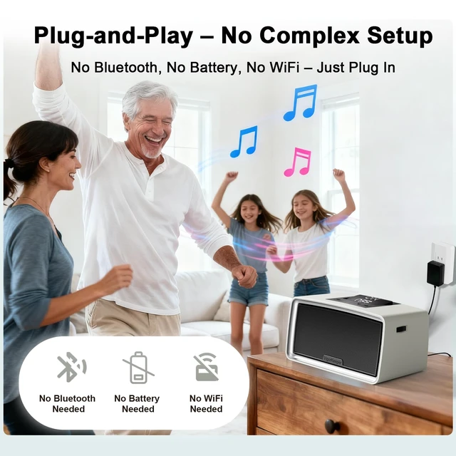 Alt view image 3 of 7 - Simple Music Player for Dementia Alzheimer's Seniors Easy to Use Music Box for Elderly Parents, Large On/Off Button, Plug-and-Play, One-Touch Play, Loud Sound, 32GB TF Card