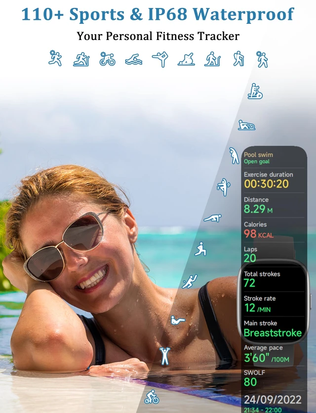 Alt view image 6 of 7 - Smart Watch, Alexa Built-in, Answer/Make Calls 44mm Smartwatch Women Men, 1.83" Sports Watch IP68 Waterproof, Heart Rate Sleep Stress Monitor, Step Counter Watch for Android & iOS Phone