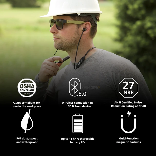 Alt view image 4 of 7 - Xtra 2.0 Bluetooth Hearing Protection, OSHA Compliant Work Earbuds 27 dB NRR, 85 dB volume limit, 11-hour battery, noise-cancelling mic, sound-isolating earplug design