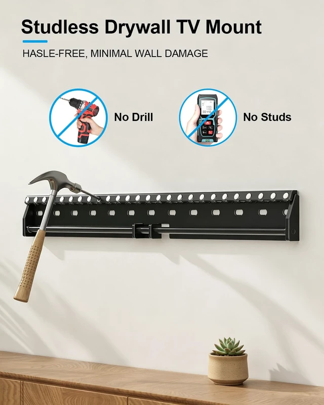 Alt view image 2 of 7 - No Drill No Stud TV Wall Mount for 32-86 Inch TV up to 220 lbs Non Damage Wall, Drywall TV Mount, Studless TV Mount, Max VESA 600x400mm, Easy Install Low Profile Wall Mount TV Bracket