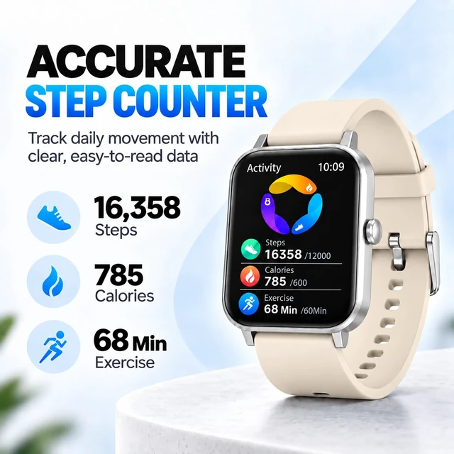 Alt view image 2 of 7 - Smart Watch Fitness Tracker for Men Women with Pedometer Step Counter Tracker for Walking, Heart Rate Monitor, Sleep Monitor, Blood Oxygen, Senior Friendly, IP68 Waterproof
