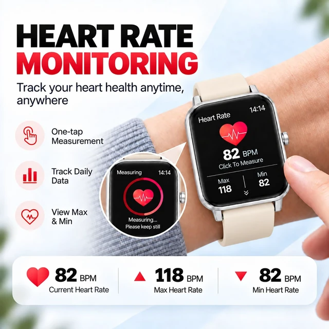 Alt view image 4 of 7 - Smart Watch Fitness Tracker for Men Women with Pedometer Step Counter Tracker for Walking, Heart Rate Monitor, Sleep Monitor, Blood Oxygen, Senior Friendly, IP68 Waterproof