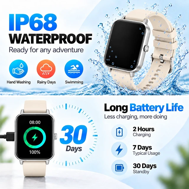 Alt view image 7 of 7 - Smart Watch Fitness Tracker for Men Women with Pedometer Step Counter Tracker for Walking, Heart Rate Monitor, Sleep Monitor, Blood Oxygen, Senior Friendly, IP68 Waterproof