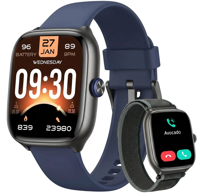 Main image of Smart Watch for Women Men, Bluetooth Call, 40mm AMOLED Fitness Watch for iPhone/Android/Samsung, Notification Alerts, Heart Rate/Stress/Sleep Monitor, 101+ Sports Modes, 3ATM Waterproof, 2 Bands