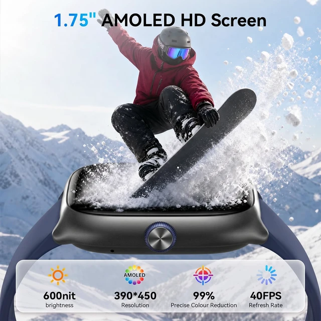 Alt view image 2 of 7 - Smart Watch for Women Men, Bluetooth Call, 40mm AMOLED Fitness Watch for iPhone/Android/Samsung, Notification Alerts, Heart Rate/Stress/Sleep Monitor, 101+ Sports Modes, 3ATM Waterproof, 2 Bands