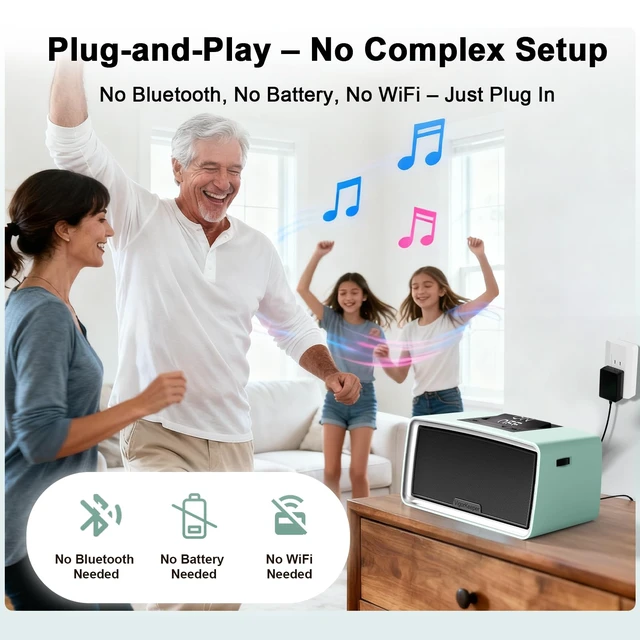 Alt view image 3 of 7 - Simple Music Player for Dementia Alzheimer's Seniors Easy to Use Music Box for Elderly Parents, Large On/Off Button, Plug-and-Play, One-Touch Play, Loud Sound, 32GB TF Card