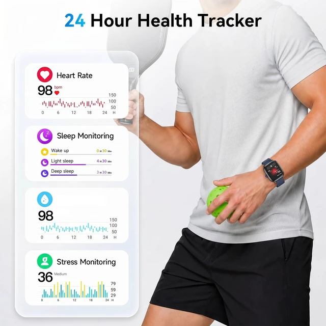 Alt view image 6 of 7 - Smart Watch for Women Men, Bluetooth Call, 40mm AMOLED Fitness Watch for iPhone/Android/Samsung, Notification Alerts, Heart Rate/Stress/Sleep Monitor, 101+ Sports Modes, 3ATM Waterproof, 2 Bands