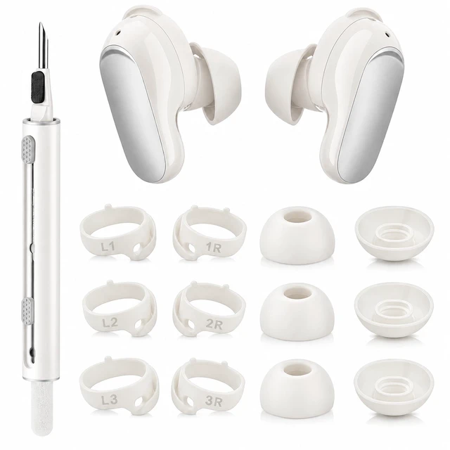 Main image of 6 Pairs Ear Tips for Bose QuietComfort Ultra Earbuds 2 (2025) Silicone Anti-Slip Replacement Stability Bands for QC Ultra Earbuds (2023)/QC Earbuds II (2022) with Cleaning Pen - White