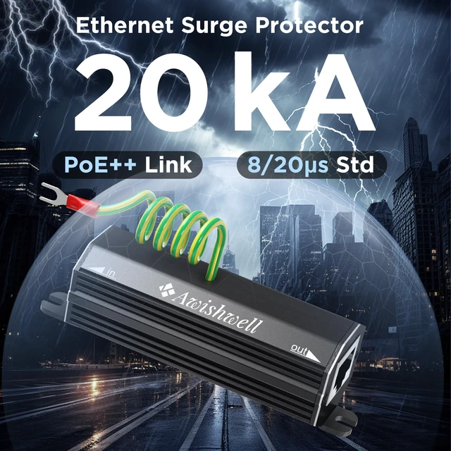 Alt view image 2 of 7 - Gigabit Ethernet Surge Protector, PoE++ Metal Shielded Lightning Arrestor 20KA LAN Network Surge Protector-With Mounting Flange,10Pack CAT5/CAT6 Thunder Arrestor