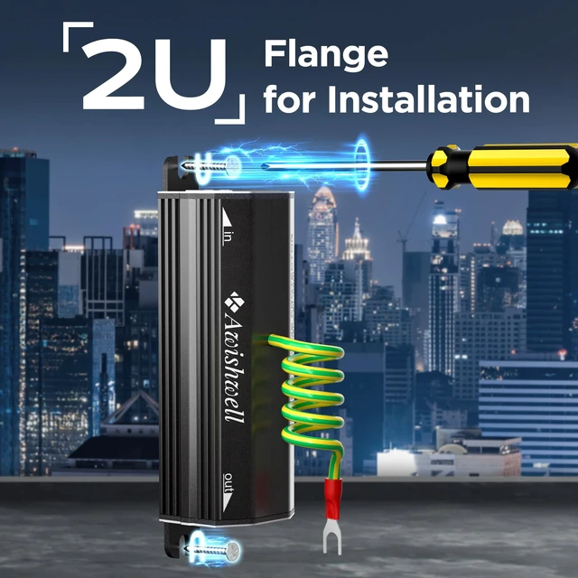 Alt view image 5 of 7 - Gigabit Ethernet Surge Protector, PoE++ Metal Shielded Lightning Arrestor 20KA LAN Network Surge Protector-With Mounting Flange,10Pack CAT5/CAT6 Thunder Arrestor