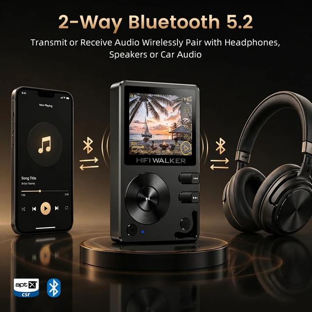 Alt view image 3 of 7 - H2 Hi-Res MP3 Player, 128GB microSD, ESS DAC, Bluetooth 5.2 Lossless digital audio player for local music: DSD128, FLAC, USB-C/USB DAC, 3.5mm headphone and line out; up to 512GB