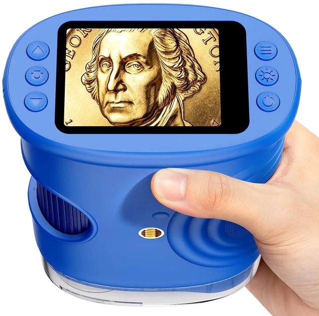 Main image of Handheld Microscope with Lights Digital, Coin Magnifier for Collectors 1000X Magnifying Glass, 2-inch Screen, HD Display, Portable & Pocket, Photo Video Recording, PC Screen Connection, Blue