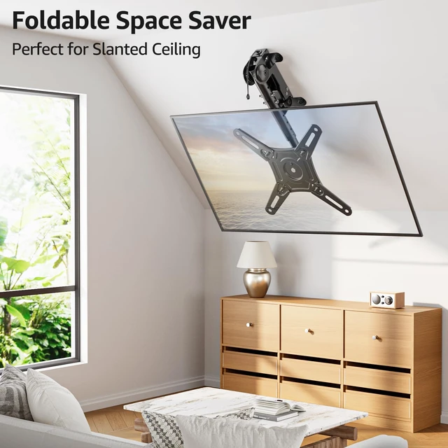 Alt view image 2 of 7 - Flip Down Ceiling TV Mount for Most 13-40" TVs, Full Motion TV Bracket with Height Adjustment, 360° Swivel & Rotate, Fits Flat & Slanted Ceilings, Max VESA 200x200mm Holds up to 22 lbs